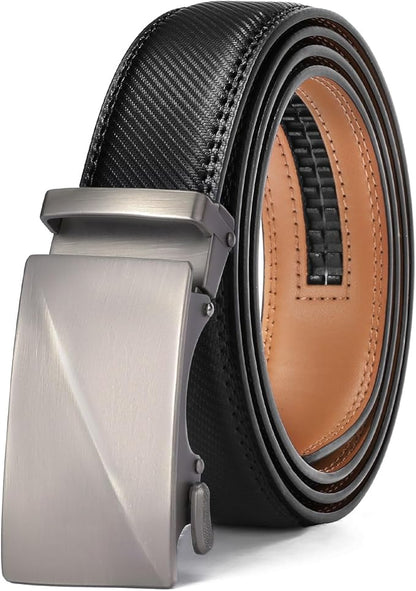 GAEKEAO Mens Belt Leather Micro-Adjust Buckle Ratchet Belts for Men Dress Casual to Formal Trim to Fit with Gift Box (35mm)