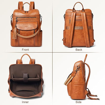 Shrrie Laptop Backpack for Women 15.6 inch,Travel Leather Backpack Purse Nurse Teacher Carry on Backpack Computer Bag,Professional Water-Resistant College Business Work Casual Daypack,Brown