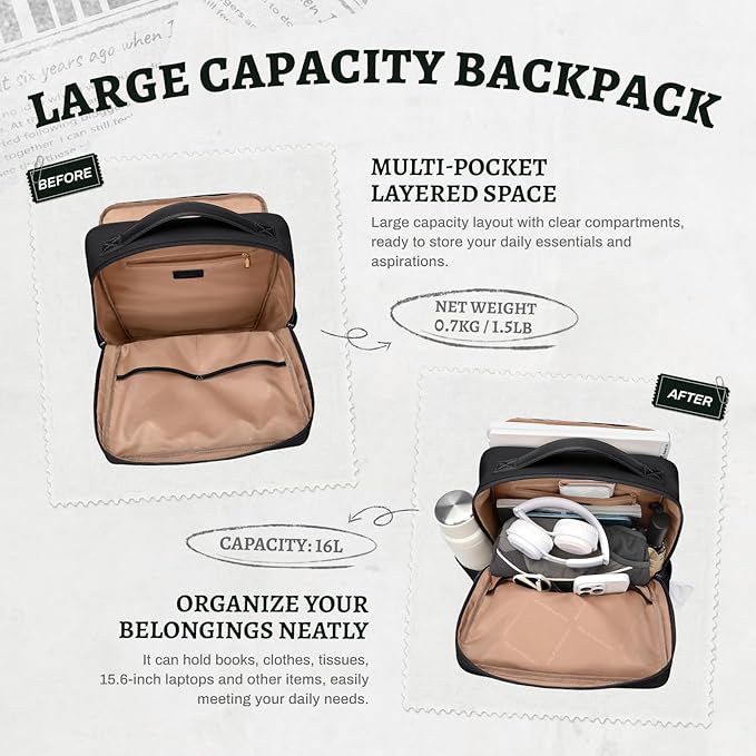 GOLF SUPAGS Imitation Leather Backpack for Women Men Multi-Functional Water-Resistant Casual Daypack for Work, Travel & College Fits 15.6 Inch Laptop (Black)