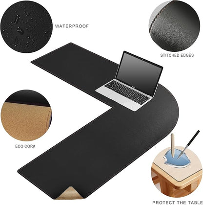 MAIDERN (40”+ 40”) x 13” L Shaped Corner Desk Mat, Cork & Leather Dual Sided Desk Pad for Gaming Computer Office Home (Black) …