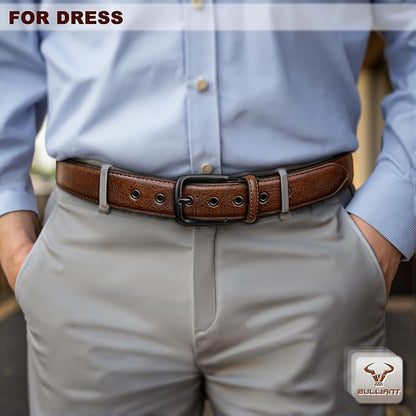 BULLIANT Men Belt 2Pack-Leather Belt 7Holes Comfortable For Men's Dress Casual Jeans 1 3/8"