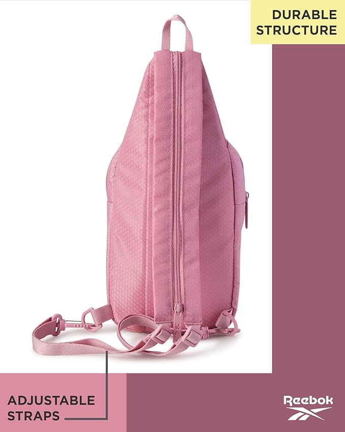 Reebok Unisex Crossbody Sling Bags – Compact Convertible Strap Cross Body Bag Travel Sling Bag - Gym & Travel Essential, Cosmos Rose