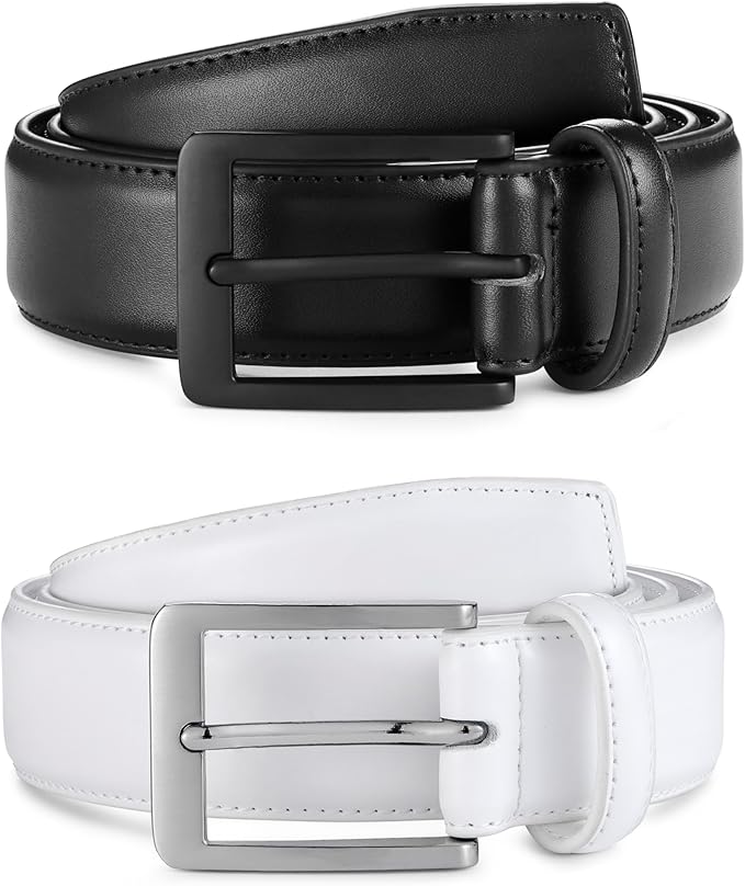 MILORDE Men's Leather Dress Belt 2Pack, Handmade, Genuine Leather, Fashion & Classic Designs for Work Business and Casual