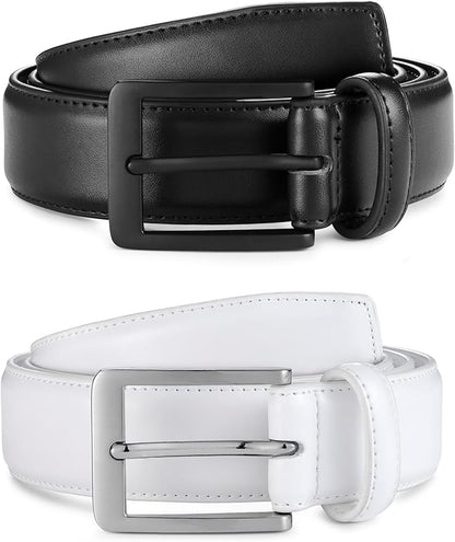 MILORDE Men's Leather Dress Belt 2Pack, Handmade, Genuine Leather, Fashion & Classic Designs for Work Business and Casual