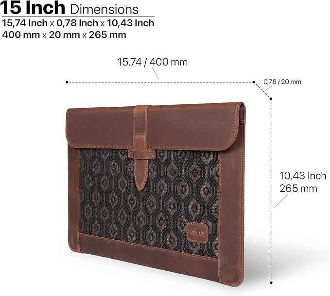 LONDO Leather Sleeve Compatible with MacBook Pro 16 & MacBook Pro 15 Inch (M5, M4, M3, M2, M1, Pro, Max), Premium Top Grain Leather Laptop Bag, Cinnamon 2020 to 2026 Models