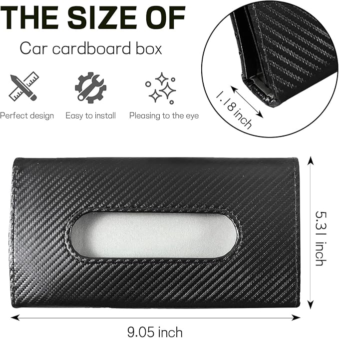 Car Tissue Holder, Leather Tissue Holder for Car Sun Visor, Rectangular Auto Sun Visor Napkin Holder Mask Dispenser, Universal Vehicle Tissue Box Sun Visor Accessory (Carbon Fiber)