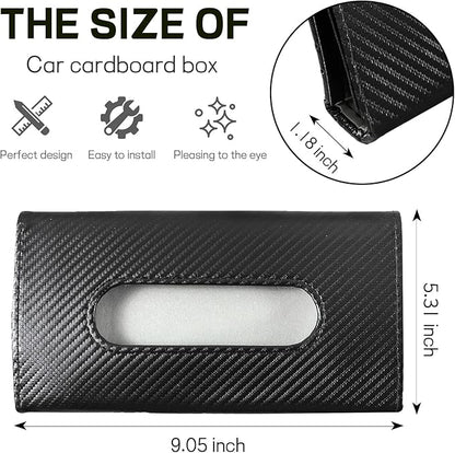Car Tissue Holder, Leather Tissue Holder for Car Sun Visor, Rectangular Auto Sun Visor Napkin Holder Mask Dispenser, Universal Vehicle Tissue Box Sun Visor Accessory (Carbon Fiber)