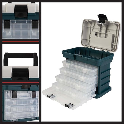 Portable Tool Box - Small Parts Organizer with Drawers and Customizable Compartments for Hardware, Fishing Tackle, Beads, or Crafts by Stalwart (Gray)