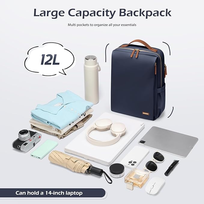 GOLF SUPAGS Stylish Laptop Backpack for Women Airline Approved Perfect for Work College and Travel Multi-Functional Casual Daypack Fits 14 Inch Notebook (Navy Blue)