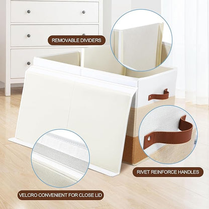 Mayniu Large Toy Box Chest with Divider, Sturdy Toy Storage Bin Organizer Baskets with Lid for Kids, Boys, Girls, Nursery, Living Room, Bedroom, Playroom, Closet, 25"x13" x16"(Gradient Brown)