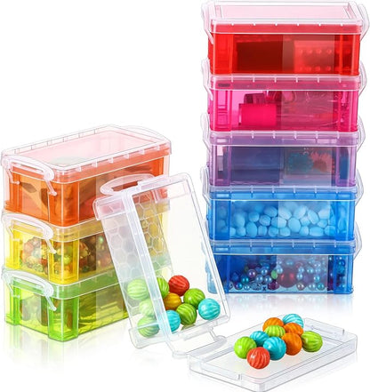 Sepamoon 9 Piece Small Plastic Storage Box with Lid Colorful Translucent Stackable Tool Storage Case Mini Sewing Box Organizer Plastic Organizer Container for Stationery, Jewelry, and More