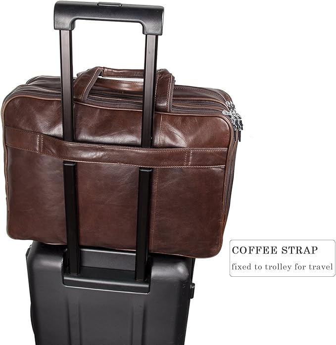 Augus Business Travel Briefcase Genuine Leather Duffel Bags for Men Laptop Bag fits 15.6 inches Laptop