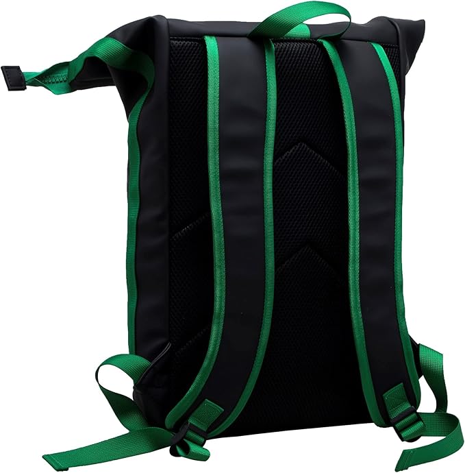 X RAY Roll Top Laptop Backpack for Men Women, PU Leather Expandable Roll Up Backpack Capacity Adjustable 22L Fits 15.6" Laptop, Black/Kelly Green