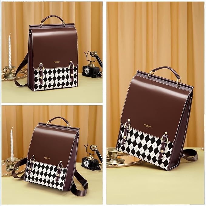 Cnoles Leather Backpack Purse For Women Fashion Ladies Vintage Bag Casual College Travel Backpacks Large bags White