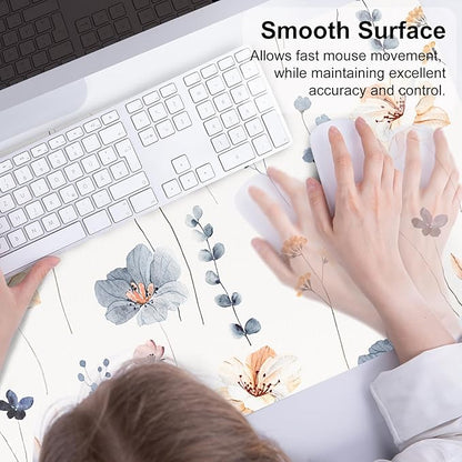 QIYI Large Mouse Pad, Floral Desk Mat for Desktop, Women Girls PU Leather Waterproof Gaming Mousepad, Computer Laptop Flower Desk Accessories Protector Writing Pad for School Office Home 31.5" x 15.7"
