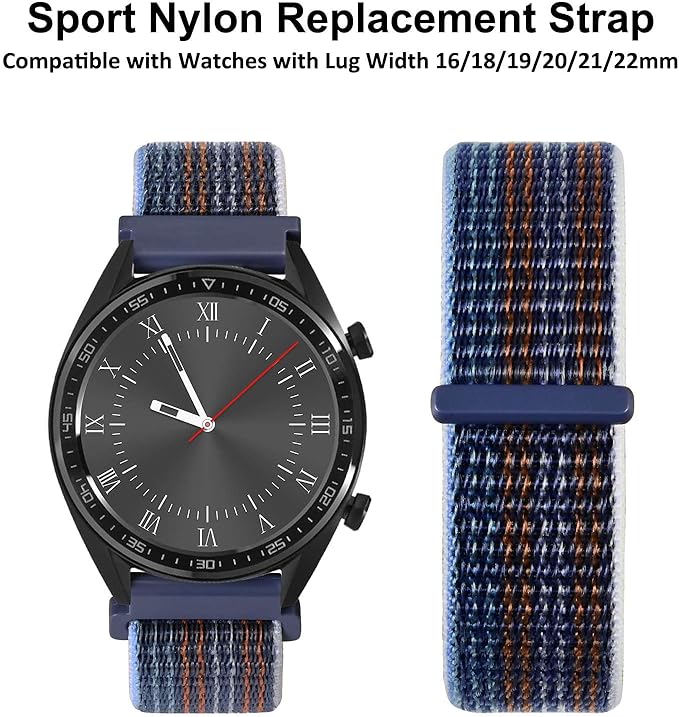 WOCCI 22mm Adjustable Nylon Watch Band, Quick Release Sport Loop Strap (Storm)