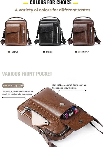Men's Leather Crossbody Bag, Casual leather Bag for Men, Crossbody Bag Office Business,Handbag Purse Zipper