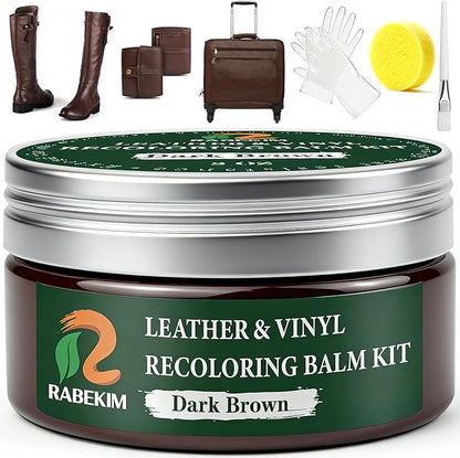 Dark Brown Leather Repair Kit, Leather Recoloring Balm – Restore & Repair Faded Leather on Couches, Car Seats, Shoes & Furniture | Leather Color Restorer & Conditioner | Easy DIY Application