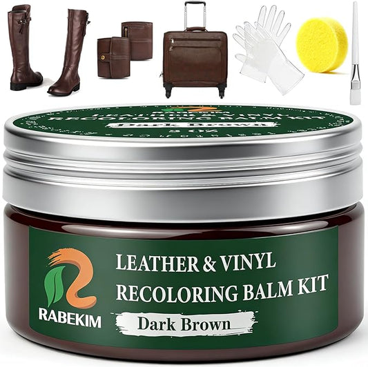 Dark Brown Leather Repair Kit, Leather Recoloring Balm – Restore & Repair Faded Leather on Couches, Car Seats, Shoes & Furniture | Leather Color Restorer & Conditioner | Easy DIY Application