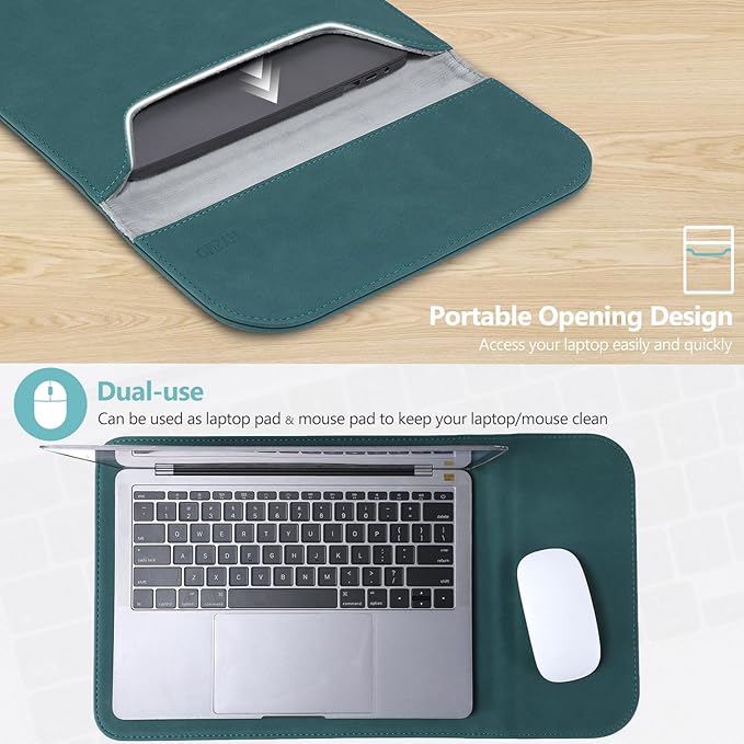 HYZUO 13 Inch Laptop Sleeve PC Case for MacBook Pro 13 M2 M1 2026-2016, 13" MacBook Neo 2026 A3404, MacBook Air 13 M5 A3449 M4 M3 M2 M1 2026-2018, 13" iPad Pro/Air, Surface Pro, XPS 13, Dark Green
