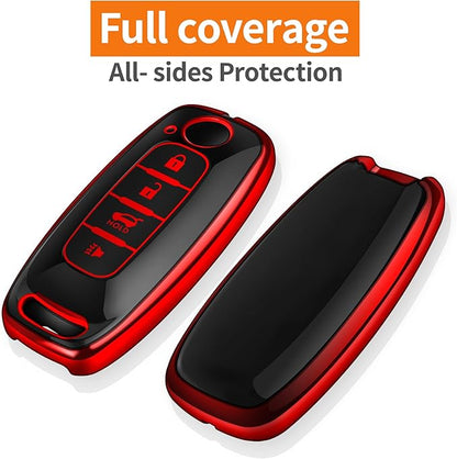 Sindeda for Nissan Key Fob Cover with Keychain Soft Full Protection Key Shell Key Case Compatible with 2023 2024 2025 Pathfinder Kicks Rouge(Red, 4 Buttons-B)