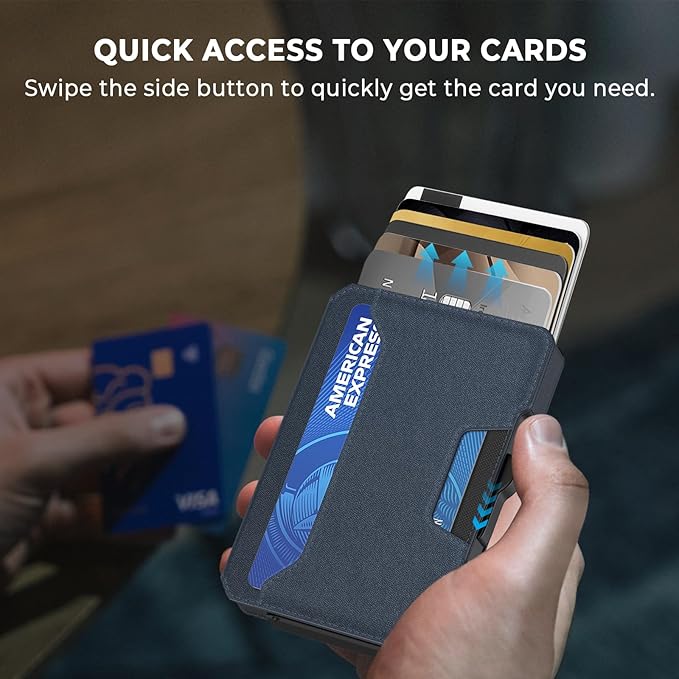 Slim Wallet for Men - Minimalist Mens Wallet with Money Clip, Aluminum Pop Up Card Case and Leather Slots Credit Card Holder RFID Blocking Wallet for Men with Gift Box