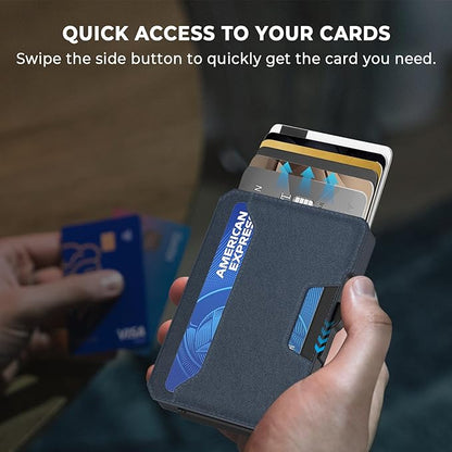 Slim Wallet for Men - Minimalist Mens Wallet with Money Clip, Aluminum Pop Up Card Case and Leather Slots Credit Card Holder RFID Blocking Wallet for Men with Gift Box