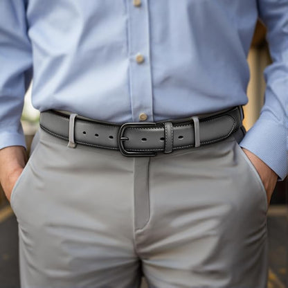 BULLIANT Men Belt 2Pack-Leather Belt 7Holes Comfortable For Men's Dress Casual Jeans 1 3/8"
