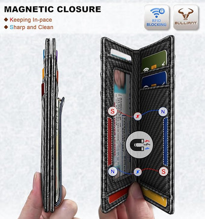 BULLIANT Magnetic Closure Slim Wallet-Genuine Leather Front Pocket Wallet for Men,RFID Blocking,Holds 12 Cards and Money Clip