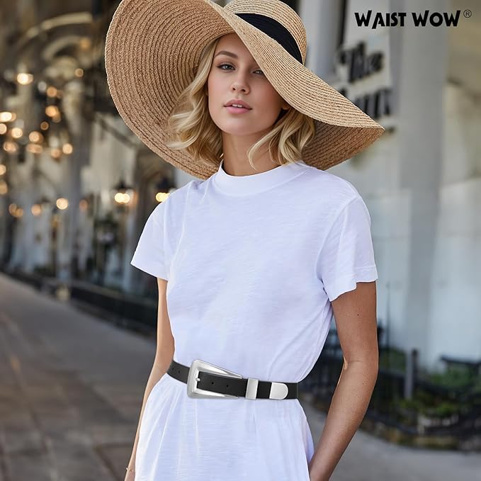 Women's Leather Belts for Jeans Pants Fashion Leather Waist Belt Ladies Dress Belts with Gold/Silver Buckle