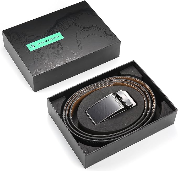 Marino Avenue Ratchet Belt for Men. Adjustable Leather Dress Belt with 38 Easy to Click Into Place Ratchet Closures.