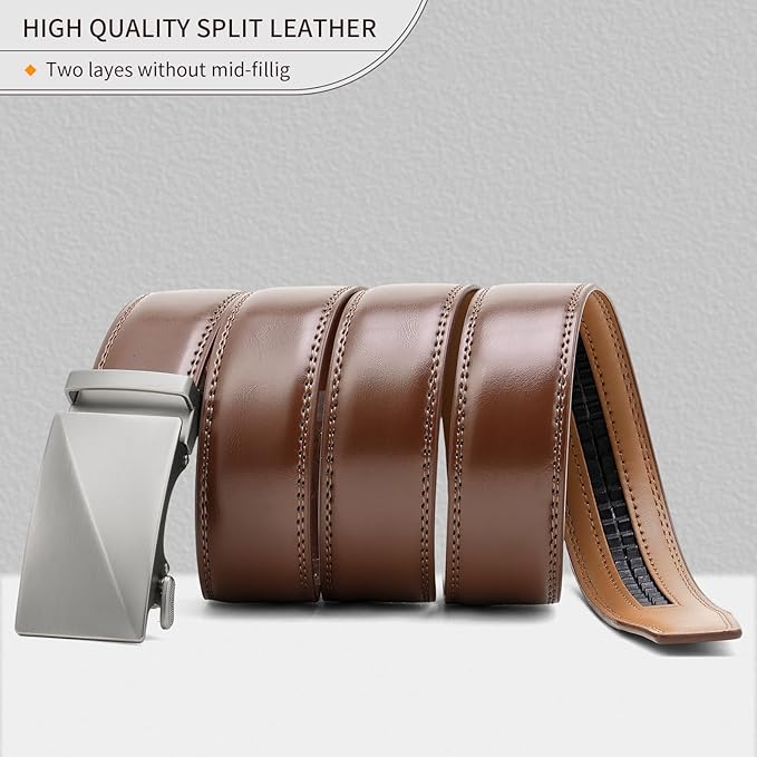 SENDEFN Men's Leather Belt Automatic Ratchet Buckle Slide Belt for Dress Casual Trim to Fit with Gift Box