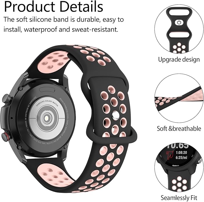 Meliya 20mm 22mm Watch Bands Quick Release Replacement Wristband, Soft Silicone Bands Breathable Sport Replacement Straps for Men Women