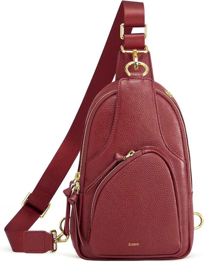 Kattee Sling Bag for Women, Leather Fanny Packs Crossbody Purse, Small Chest Bag with RFID Blocking, Red
