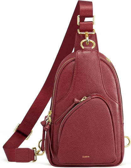 Kattee Sling Bag for Women, Leather Fanny Packs Crossbody Purse, Small Chest Bag with RFID Blocking, Red