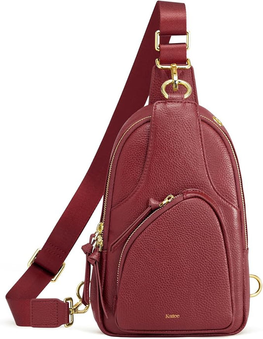 Kattee Sling Bag for Women, Leather Fanny Packs Crossbody Purse, Small Chest Bag with RFID Blocking, Red