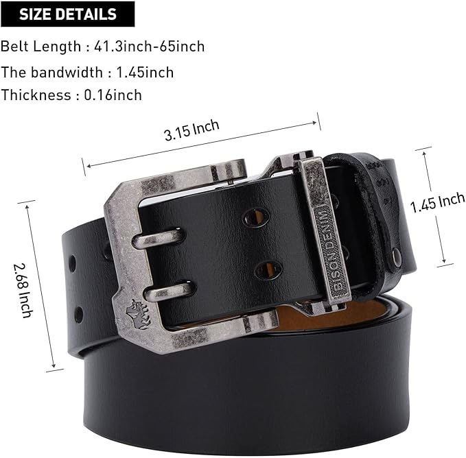 BISON DENIM Men's Belts Leather Dress Genuine Leather Classic Heavy Duty Buckle Belt Casual for Jeans