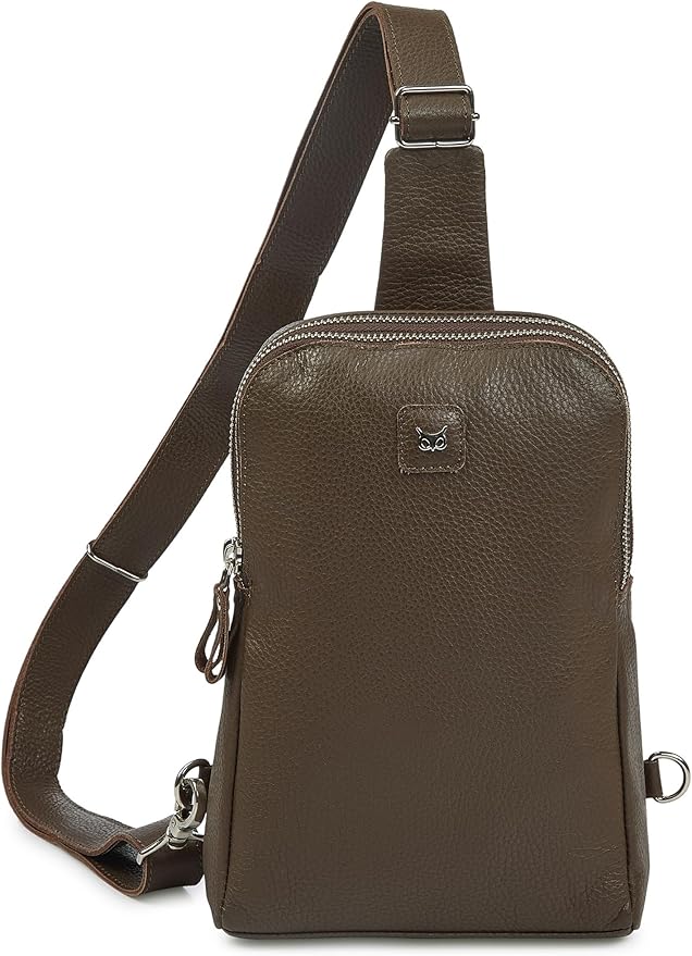 Leather Sling Bag for Women Genuine Crossbody Purse Small Trendy Cross Over Chest with Phone and Credit Card Slots (Brown Nappa)