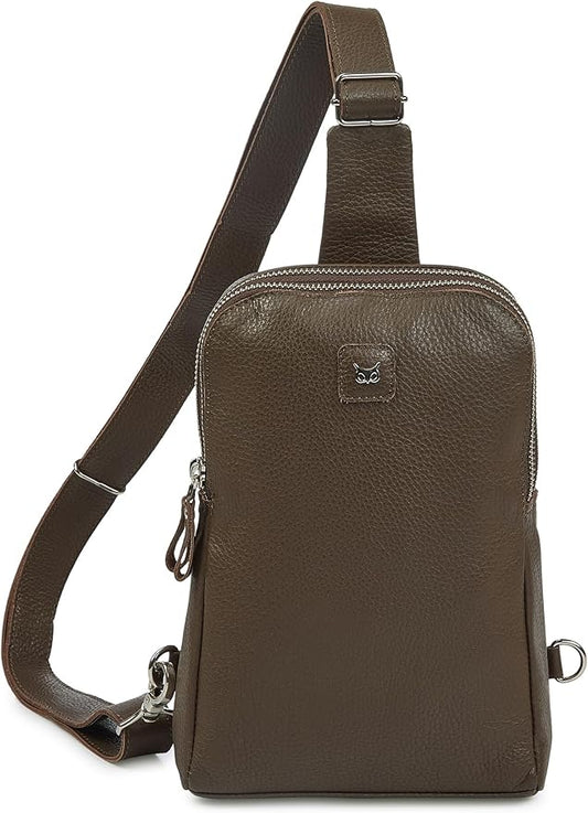 Leather Sling Bag for Women Genuine Crossbody Purse Small Trendy Cross Over Chest with Phone and Credit Card Slots (Brown Nappa)
