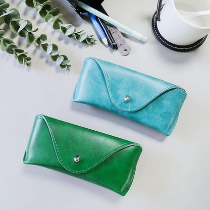 LogHog Portable Leather Glasses Case,Flexible Sunglasses Pouch Slim Case for Women Men Horizontal Eyeglass Case