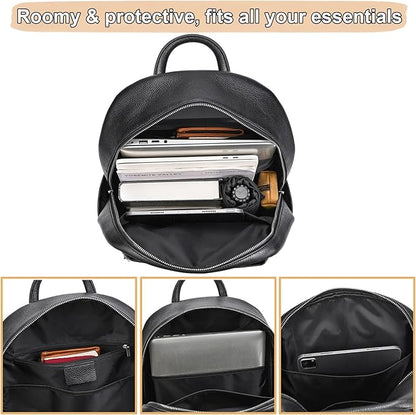 Genuine Leather 15.6 Inch Laptop Backpack for Men, Multi Pocket Casual Daypack Shoulder Bag for Business Travel Outdoor, Black