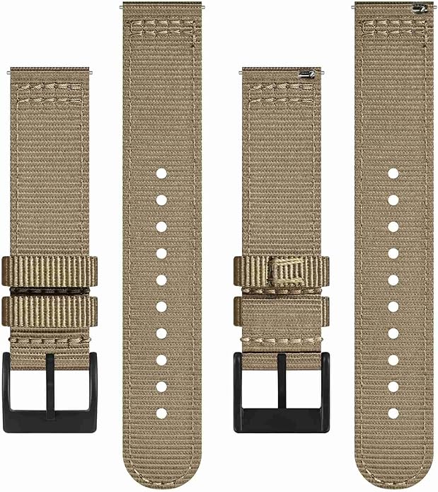 BISONSTRAP Men’s Nylon Watch Bands, Two-Piece Military Watch Straps, Quick Release, Brushed Buckle, Band Width 18mm 19mm 20mm 22mm