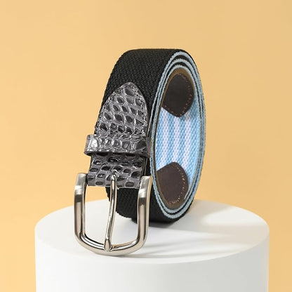Mile High Life Golf Belts for Men, Canvas Belt with Genuine Leather Tips, Embroidered 2 Layer Web Belt with Pin Buckle