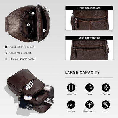 molshine Genuine Leather Sling Crossbody Bag,Fashion Chest,Casual Shoulder Bag for Men Women Work Travel Cycling HB024