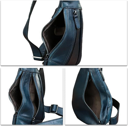 Genuine Leather Sling Bag for Men and Women Vintage Real Leather Crossbody Chest Bags Backpack Purse for Travel Hiking