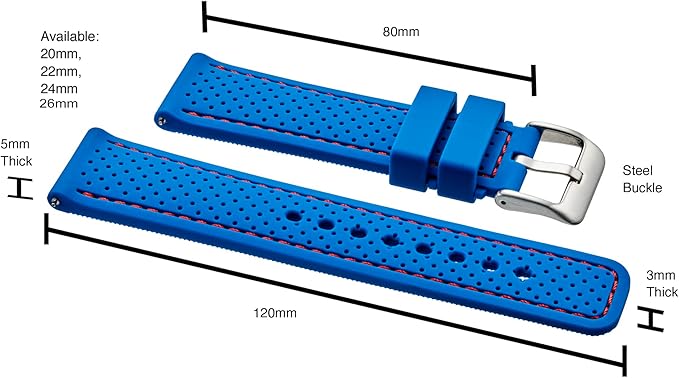 ALPINE Sporty Premium Soft Silicone Adjustable Watch Band - Replacement Rubber Watch Bands for Women & Men - Waterproof Quick Release Watch Straps - Compatible with Regular & Smart Watch Bands