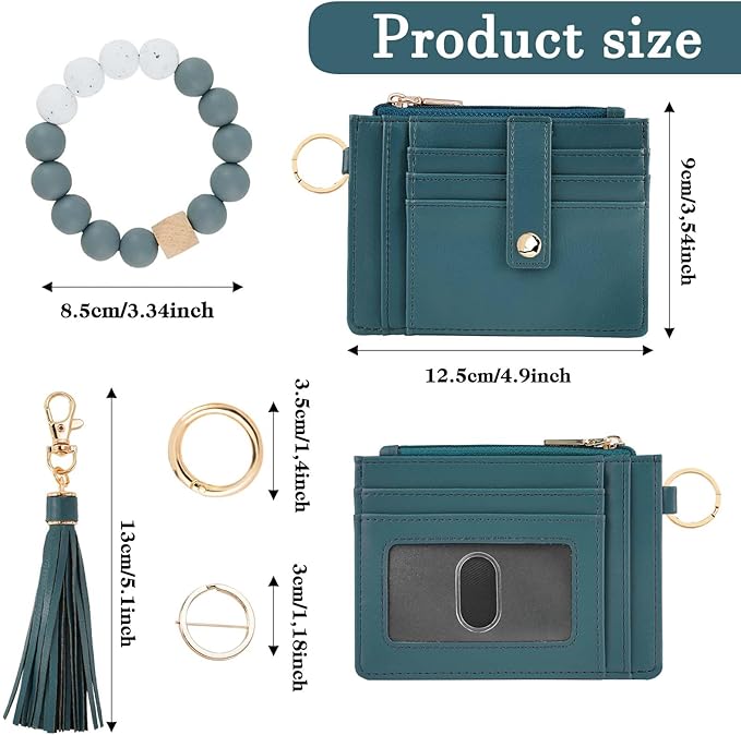 KNGITRYI Wallet Keychain Wristlet for Women,Slim RFID Credit Card Holder Purse Tassel Keychain Bangle Key Ring for Men Women