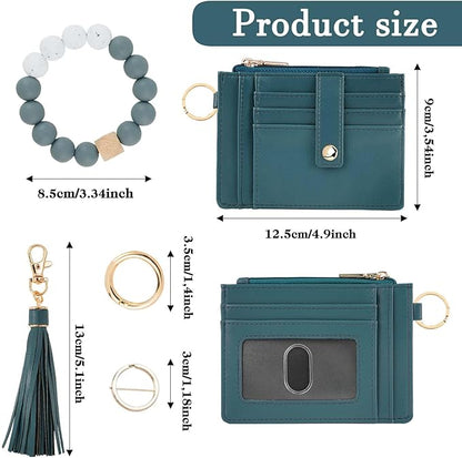 KNGITRYI Wallet Keychain Wristlet for Women,Slim RFID Credit Card Holder Purse Tassel Keychain Bangle Key Ring for Men Women