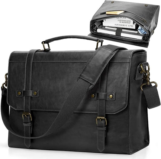 RAINSMORE Mens Messenger Bag 17 Inch Waterproof Vintage Leather Laptop Briefcase Large Laptop Bag Satchel Bag Computer Shoulder Bag for Office Business Travel College,Brown