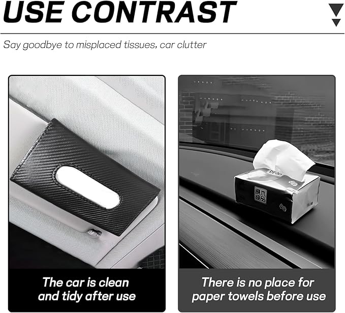 Car Tissue Holder, Leather Tissue Holder for Car Sun Visor, Rectangular Auto Sun Visor Napkin Holder Mask Dispenser, Universal Vehicle Tissue Box Sun Visor Accessory (Carbon Fiber)